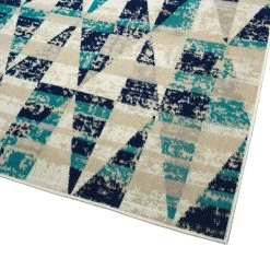 Kaleen Rugs Ostinata 2'2" X 7'6" Blue, Teal, Ivory, Navy And Sand Indoor/Outdoor Runner -Carpet And Flooring Stores 5166915 2