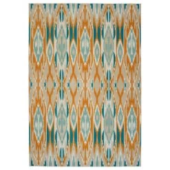 Kaleen Rugs Ostinata 2'2" X 7'6" Gold, Sand, Teal, Turquoise And Ivory Indoor/Outdoor Runner