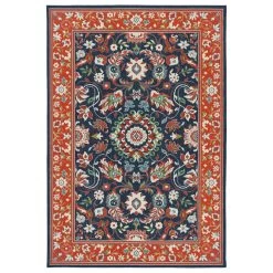 Kaleen Rugs Sunice 1'9" X 3' Tangerine, Navy, Ivory, Lime Green And Light Blue Area Rug