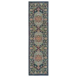 Kaleen Rugs Sunice 2'2" X 8' Lime Green, Navy, Tangerine, Light Blue And Ivory Runner