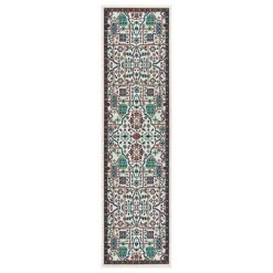 Kaleen Rugs Sunice 2'2" X 8' Ivory, Navy, Tangerine, Lime Green And Light Blue Runner