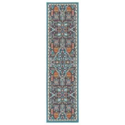 Kaleen Rugs Sunice 2'2" X 8' Light Blue, Tangerine, Lime Green, Navy And Ivory Runner