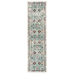 Kaleen Rugs Sunice 2'2" X 8' Ivory, Navy, Light Blue, Tangerine And Lime Green Runner
