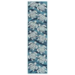 Kaleen Rugs Amalie 2'2" X 8' Light Blue, Ivory And Navy Indoor/Outdoor Runner