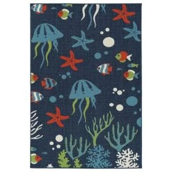 Kaleen Rugs Amalie 1'9" X 3' Navy, Light Blue, Tangerine And Light Green Indoor/Outdoor Area Rug