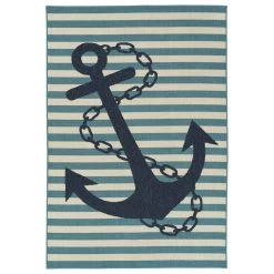 Kaleen Rugs Amalie Anchor 1'9" X 3' Light Blue, Navy And Ivory Indoor/Outdoor Area Rug