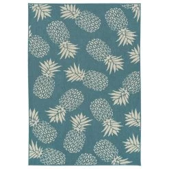 Kaleen Rugs Amalie Pineapple 2'2" X 8' Light Blue And Ivory Indoor/Outdoor Runner