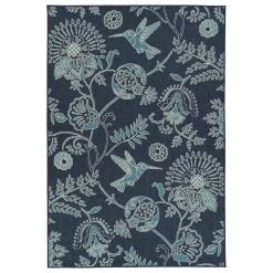 Kaleen Rugs Amalie Floral 2'2" X 8' Navy And Ivory Indoor/Outdoor Runner
