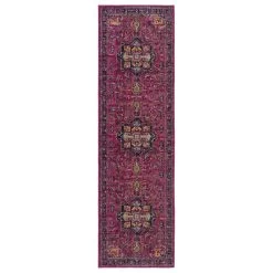 Kaleen Rugs Kaleen Rugs Zuma Beach 2'2" X 7'6" Pink, Plum, Gold, Navy, Grey, Turquoise And Black Runner