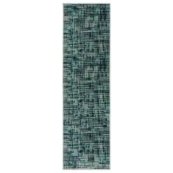 Kaleen Rugs Kaleen Rugs Zuma Beach 2'2" X 7'6" Turquoise, Grey, Navy And Black Runner