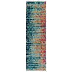 Kaleen Rugs Kaleen Rugs Zuma Beach 2'2" X 7'6" Turquoise, Navy, Gold, Pink And Grey Indoor/Outdoor Runner