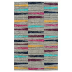 Kaleen Rugs Kaleen Rugs Zumba Beach 2' X 3' Grey, Silver, Gold, Turquoise, Pink, Plum And Navy Indoor/Outdoor Area Rug