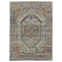 Kaleen Rugs Kaleen Rugs Zuma Beach Oriental 2'2" X 7'6" Grey, Turquoise, Navy, Pink And Orange Indoor/Outdoor Runner