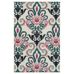 Kaleen Rugs Anther 1'11" X 3'7" Ivory, Teal, Pink, Red And Navy Indoor/Outdoor Area Rug