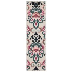 Kaleen Rugs Anther 2'2" X 7'10" Ivory, Teal, Pink, Red And Navy Indoor/Outdoor Runner