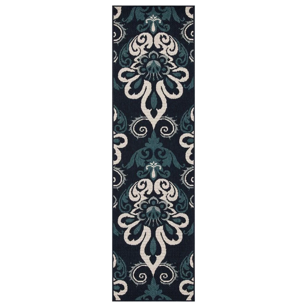 Kaleen Rugs Anther 2'2" x 7'10" Navy, Teal and Ivory Indoor/Outdoor Runner Kaleen Rugs Anther 2'2" X 7'10" Navy, Teal And Ivory Indoor/Outdoor Runner -Carpet And Flooring Stores 5488608 1