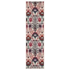 Kaleen Rugs Anther 2'2" X 7'10" Ivory, Red, Purple, Navy And Teal Indoor/Outdoor Runner
