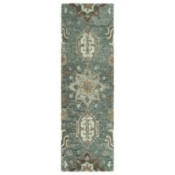 Kaleen Rugs Chancellor 2'6" X 8' Pewter Green, Brown, Taupe, Gold And Spa Runner