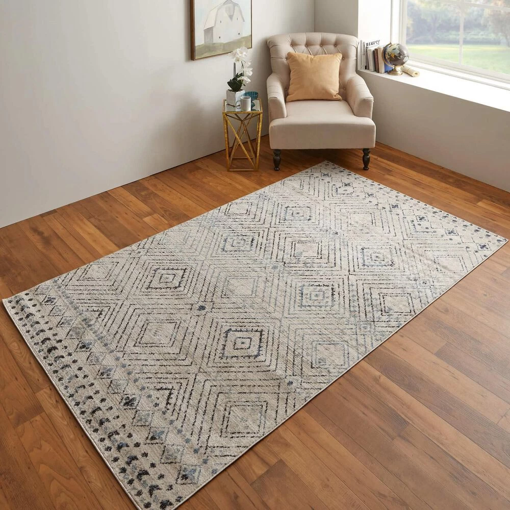 Feizy Rugs Camellia 4'3" x 6'3" Ivory and Blue Area Rug Feizy Rugs Camellia 4'3" X 6'3" Ivory And Blue Area Rug -Carpet And Flooring Stores 6084000 2